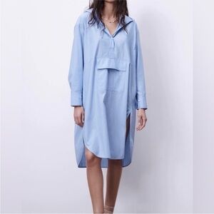 Zara oversized hooded poplin dress Size Medium NWT striped blue